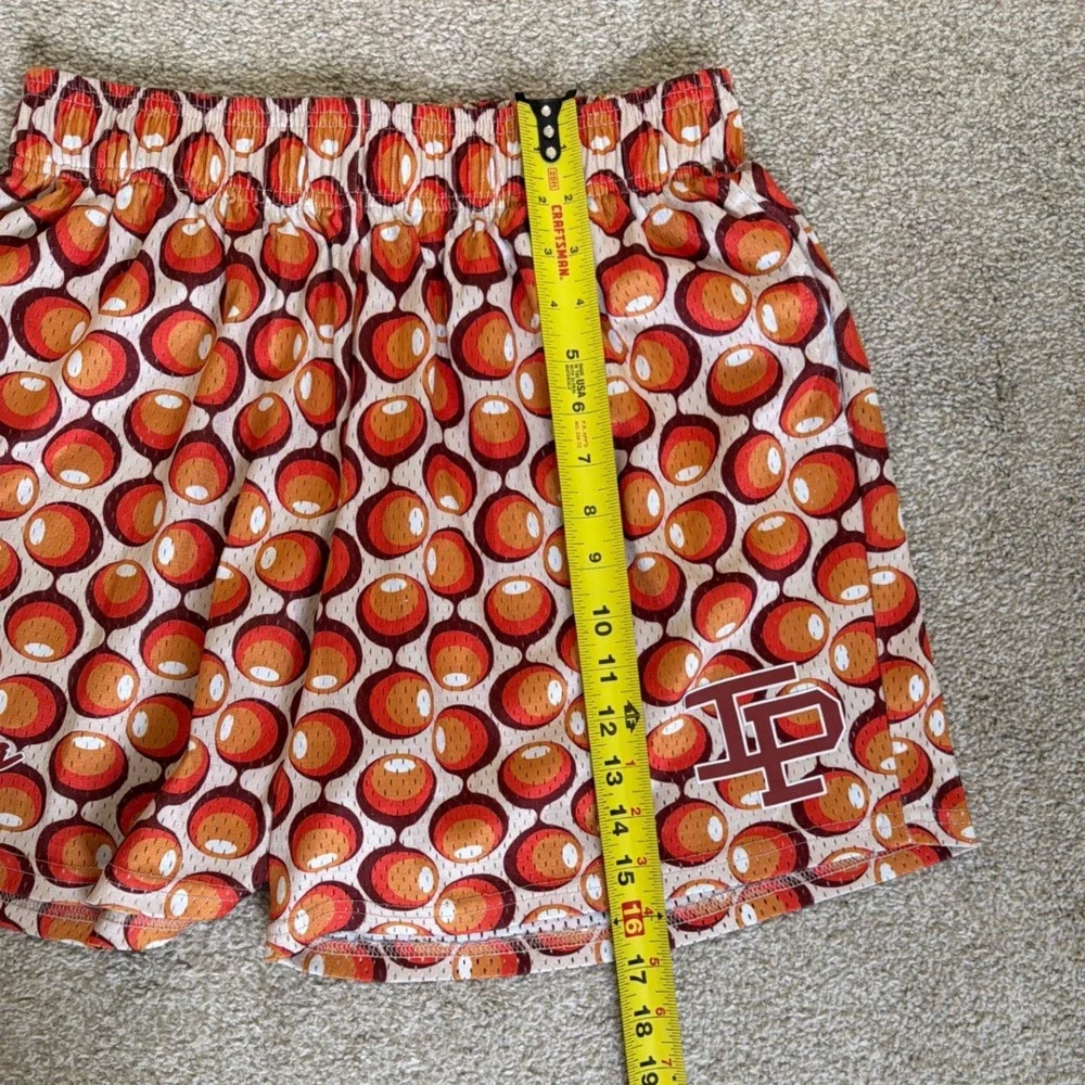Inaka‎ Power Mens XL Mesh Gym Shorts Orange Red Retro Geometric Circle Pattern